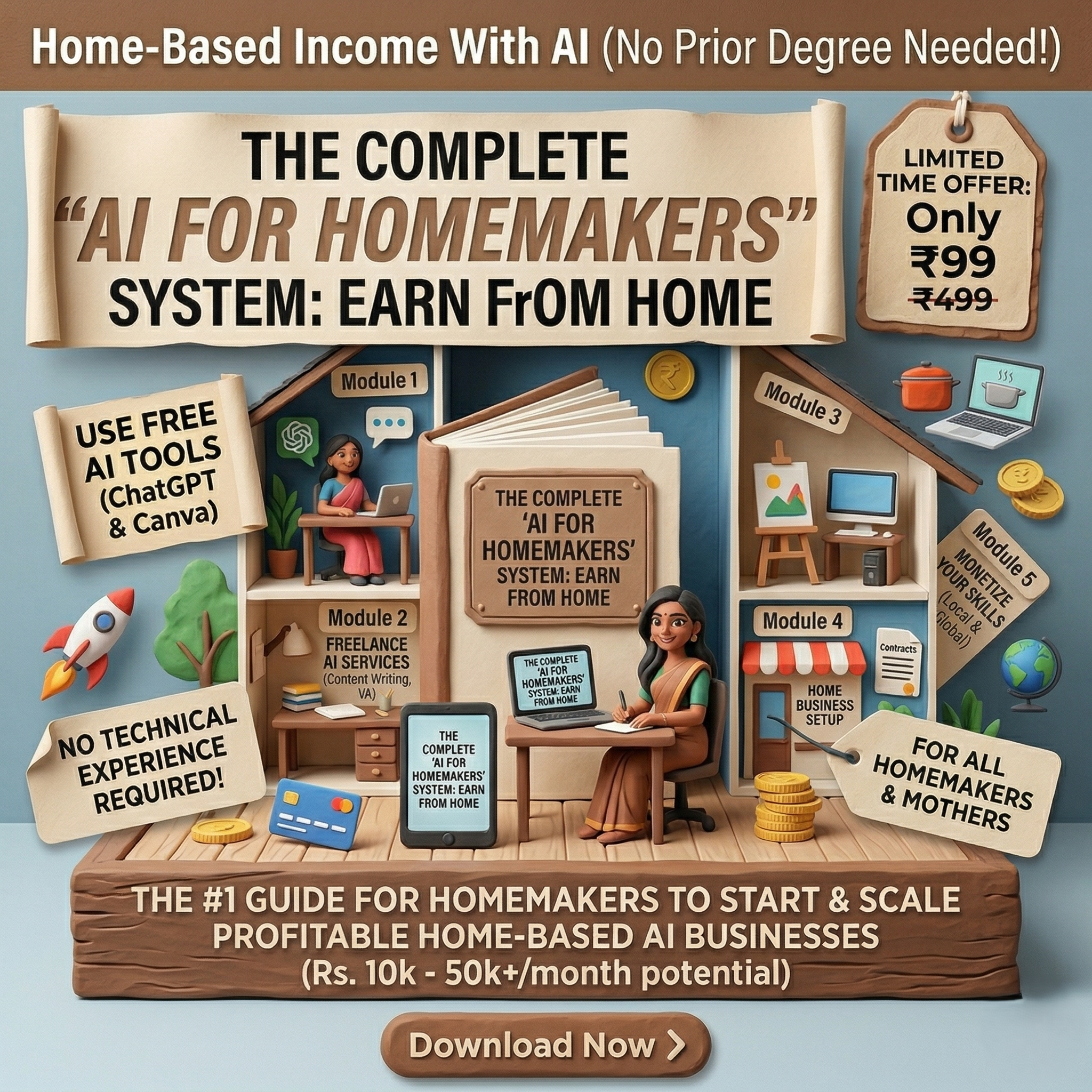 AI Mastery E-Book for HomeMakers. Turn Your Free Time into a Thriving Home Business!