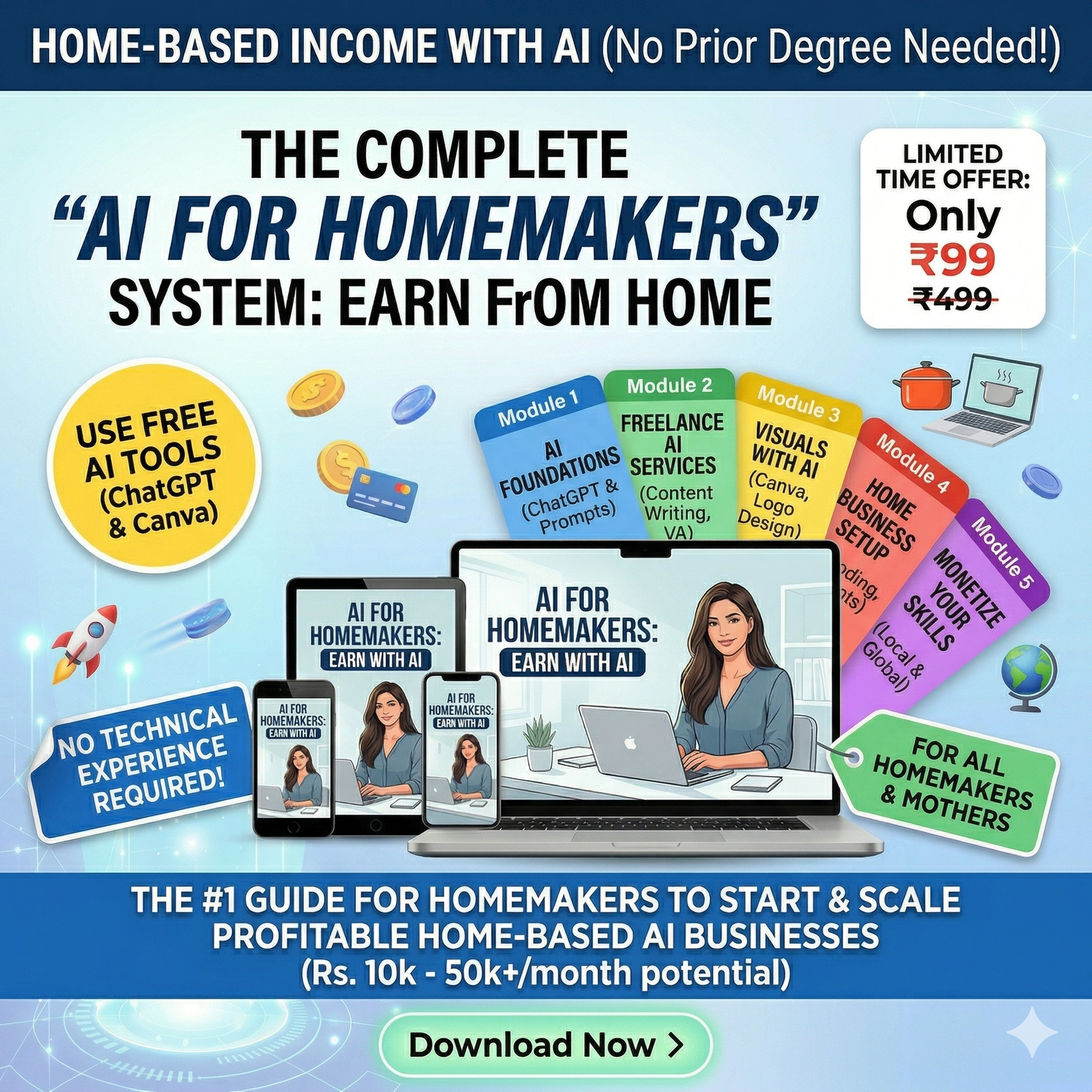 AI Mastery E-Book for HomeMakers. Turn Your Free Time into a Thriving Home Business!